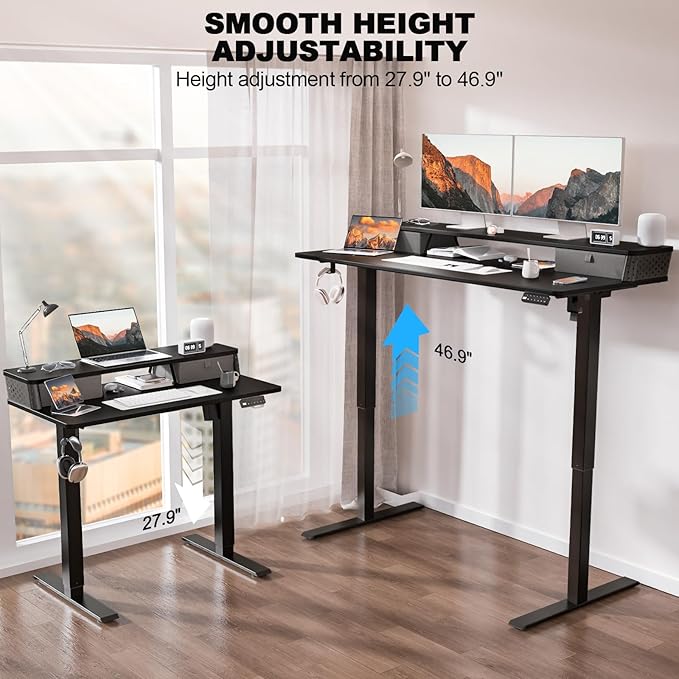 40 x 24 Inch Standing Desk with 2 Drawers, Easily Assembled Height Adjustable Desk, Ergonomic Sit to Stand Electric Desk for Home Office Workstation, Classic Black