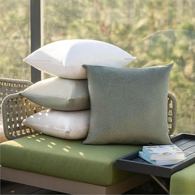 a moment Set of 2 Decorative Spring Pillow Covers,18x18 Inch Waterproof Throw Pillow Cases,Pet-Friendly Stain-Resistant Cushion Covers for Sofa Couch Bed Outdoor Forest Green
