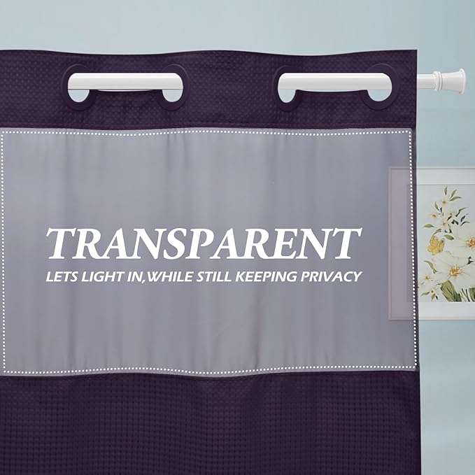 Purple Long Hotel Style Shower Curtain with Snap in Liner - 230GSM Waffle Textured,Hotel Grade,Spa Like Bath Curtain,71W x 86H