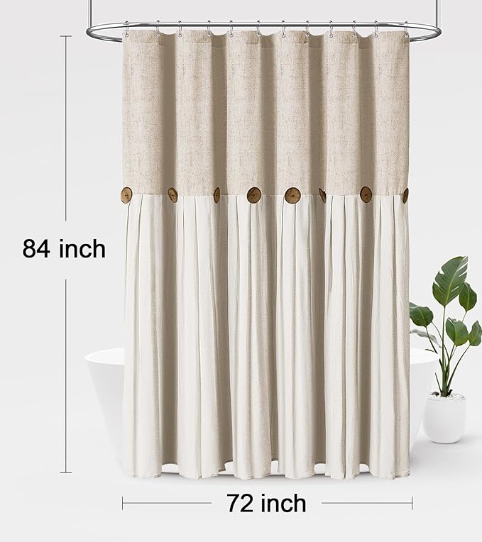 Awellife Extra Long 84 Inch Farmhouse Cream Shower Curtain Button Linen Textured Woven Fabric,Country Style (Linen & Cream, 72" W x 84" L)