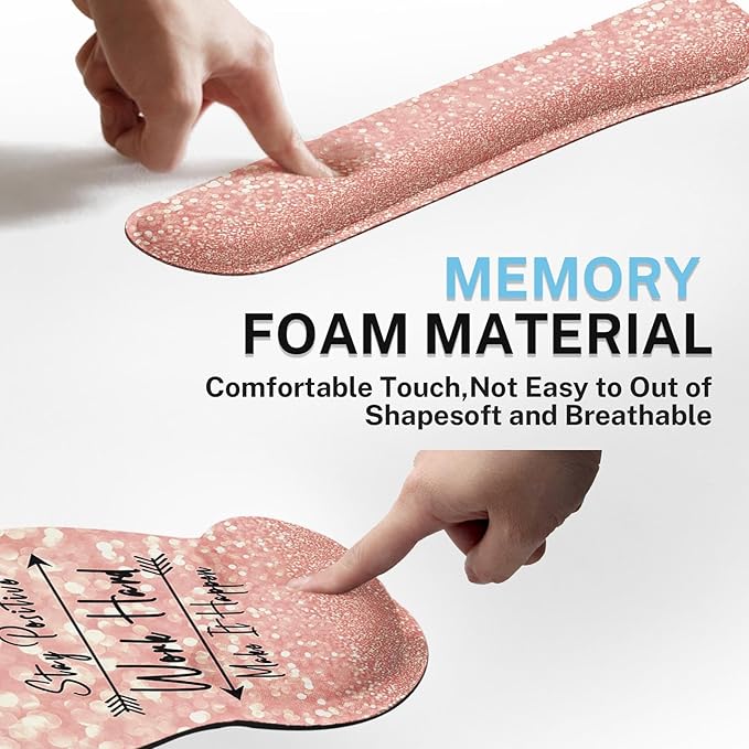 Britimes Pink Rose Gold Ergonomic Mouse Pad Set with Wrist Rest Non-Slip Rubber Base Wrist Cushion Support and Coasters Mousepad with Wrist Support for Computer Keyboard and Desk