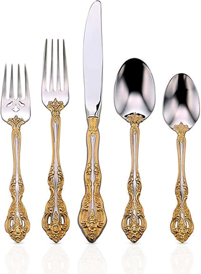 Oneida F100020Al20 Golden Michelangelo 20 Piece Fine Flatware Set, Service For 4, Metallic