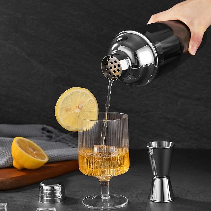 Cocktail Shaker Set,24 oz Martini Shaker,Bartender Kit with Stand,Stainless Steel Martini Mixer Built-in Strainer,Bar Tool Set,Drink Shaker,Fun Gifts. (Black)