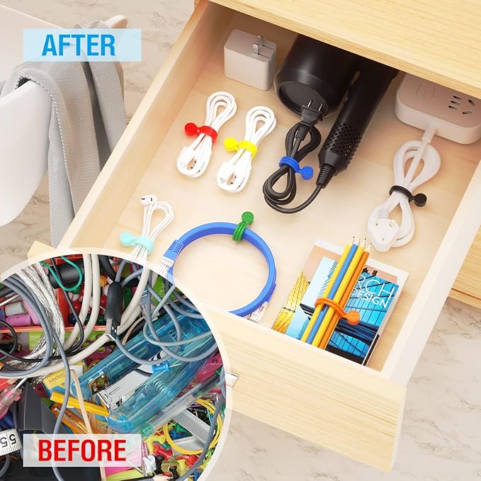 Magnetic Cable Ties Silicone 9 Inch Reusable Magnetic Twist Ties for Cord Cable Organizer and Bundling, Can Be Use in Home Office School Outdoor (10 Colors-20 Pack)