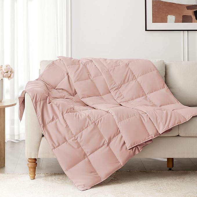 Peace nest Down Throw Blankets for Couch 50x70” Down Blanket for Indoor and Outdoor use Small Soft Lightweight Throw Blanket Pink