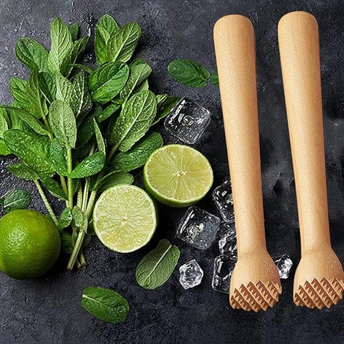 POFUIERKN Wooden Cocktail Muddler, 2 Pack, 10 Inch, Beech Wood, Essential Home Bar Tool