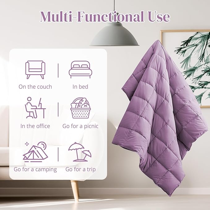 Peace nest Down Throw Blankets for Couch 50x70” Down Blanket for Indoor and Outdoor Throw Blanket use Soft Lightweight Throw Blanket Light Purple