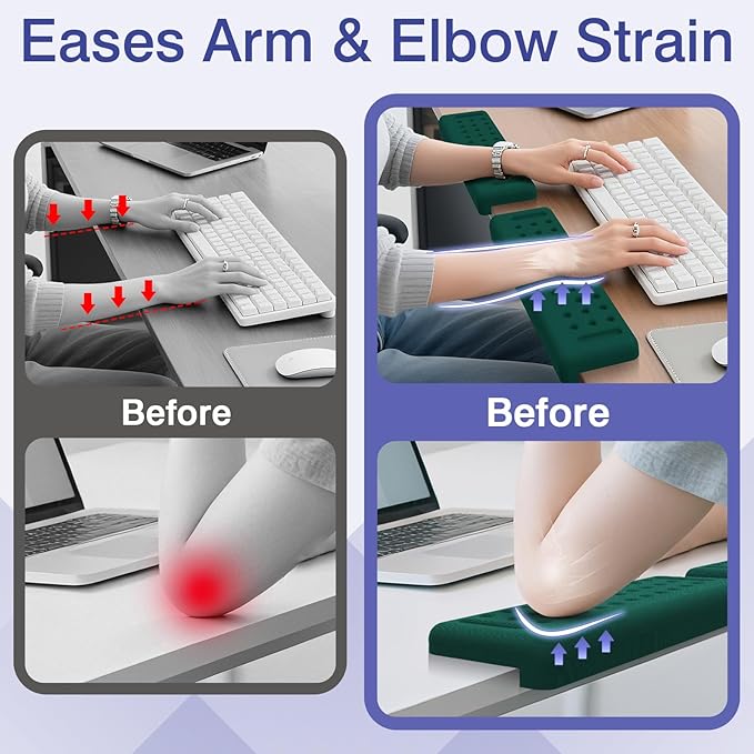 L-Shaped Desk Edge Cushion, 2 PCS Elbow Rest for Desk with Ergonomic Support, Memory Foam Elbow Pad & Arm rest for Palm, Wrist & Forearm, Non-slip & Separate Design, Office & Home, Dark Green