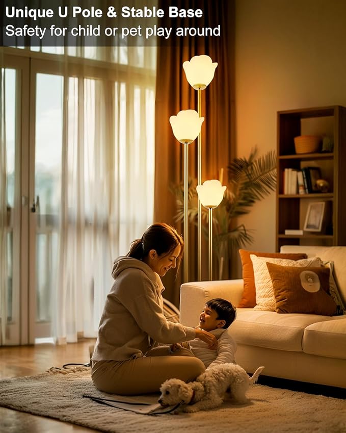 Lightdot 63IN Floral Floor Lamp 3-Lights Flower LED Floor Lamps with 3000K Warm White Bulbs with Candle Holder Style for Wedding Party Modern Gold Tall Floor Lamp for Living Room/Bedroom