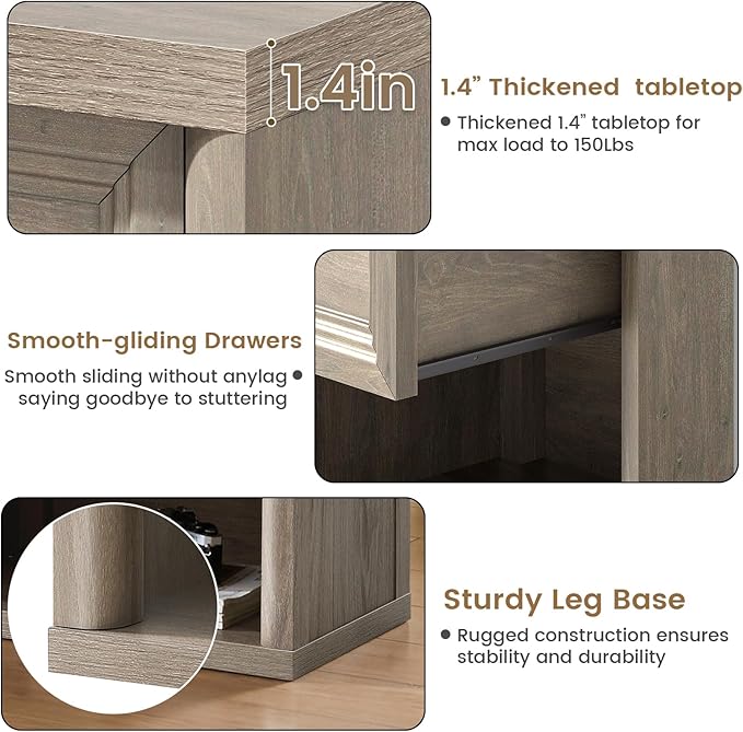 Farmhouse Night Stand Set of 2, Grey Nightstands with Drawer Storage, Wood Large Side Tables End Table, 22.6" Wide Bedside Tables Night Stands for Bedroom Room Sofa Couch Office