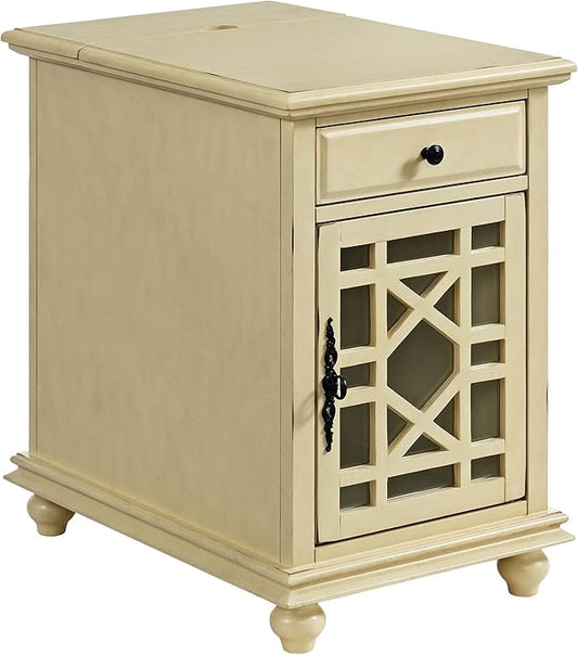 Martin Svensson Home Elegant Chairside End Table with Power, Antique Cream White