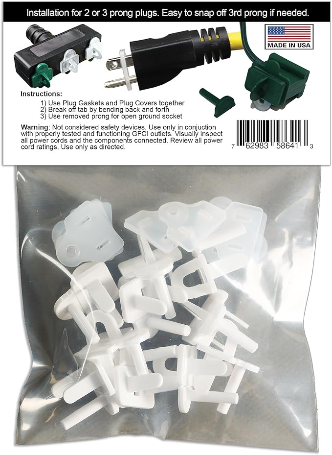 The Original Weatherproof Gaskets & Plug Covers - Made in USA, Outdoor Waterproof GFCI Protectors, Christmas Light Installation, Extension Cords, Stop GFCIs from Tripping (White, Qty 10) - by APlugPro