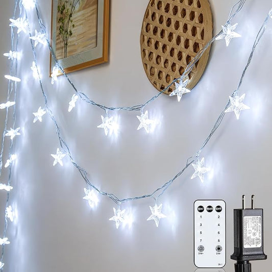 Star String Lights 59 Ft 100 LED Christmas Lights Plug in with Remote Timer 8 Modes Connectable Fairy Light for Bedroom Xmas Indoor Outdoor Decor, Cool White