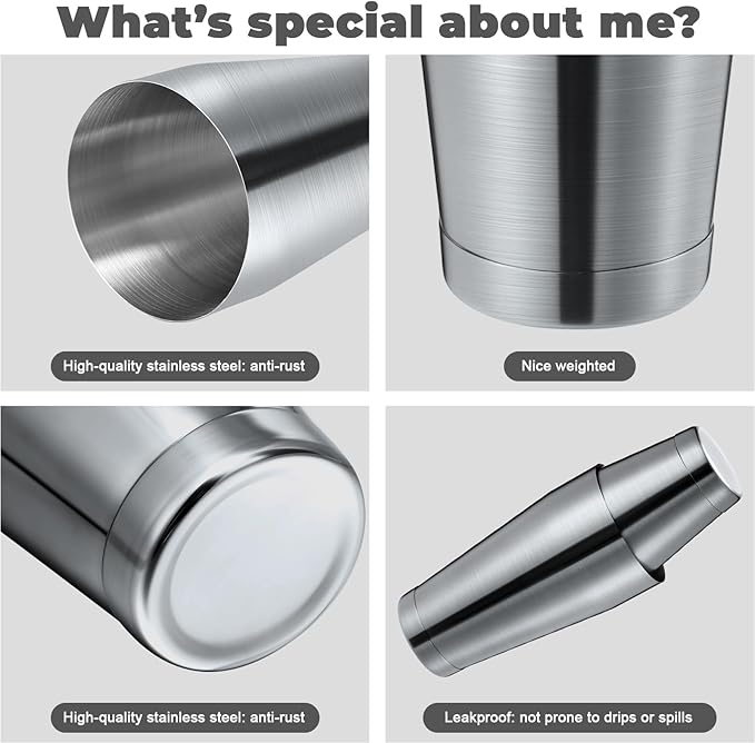 Sabary 12 Pcs Cocktail Shakers Professional Bar Shaker Boston Set Stainless Steel Martini Drink Mixer Basic Tool Weighted Shake Metal Can Cocktail Shaker Set, 18 Oz, 28 oz (Silver)