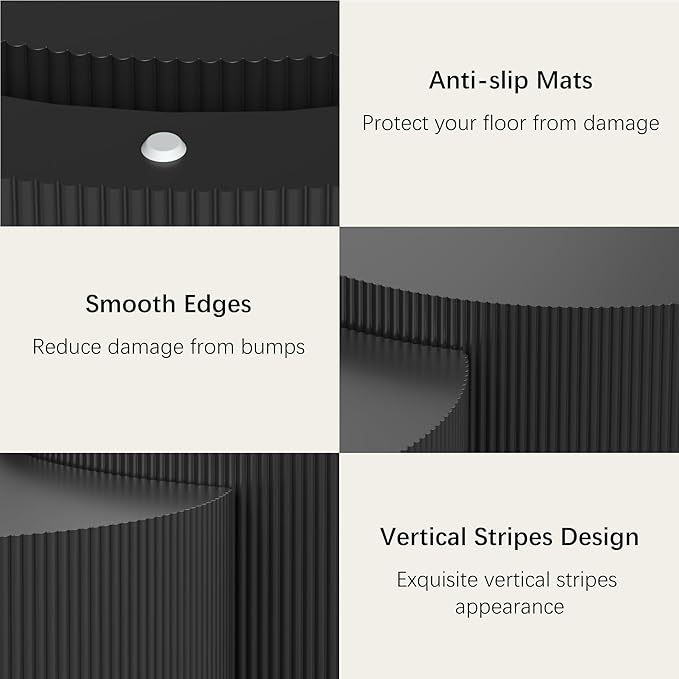 Round Coffee Table Set of 2, Modern Wooden Nesting Coffee Tables for Living Room, No Assembly Required Circle Side Table Set Accent Furniture for Bedroom, Balcony,Office, Black