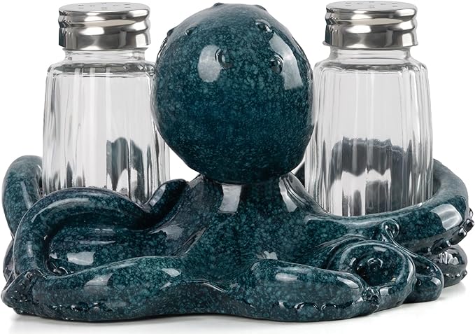Decorative Octopus Salt and Pepper Shaker Holder, Coastal Kitchen Decor (Octopus)