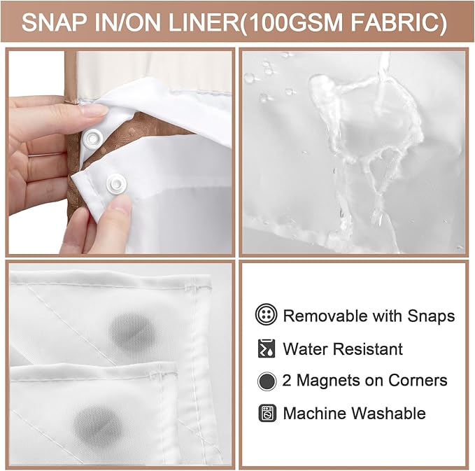 YellyHommy No Hook Shower Curtain with Snap in Liner Set Less Time Mocha Brown Waffle Shower Curtain for Bathroom 75" L x 72" W