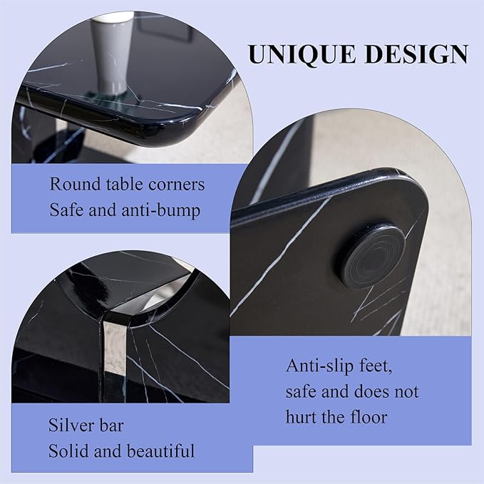 LKTART Rectangle Coffee Table for Living Room, Imitation Marble Coffee Tables with Storage, Modern Stable Base Center Tea Table for Dining Room Small Space Apartment (43.3''L×22.4''W-Black)