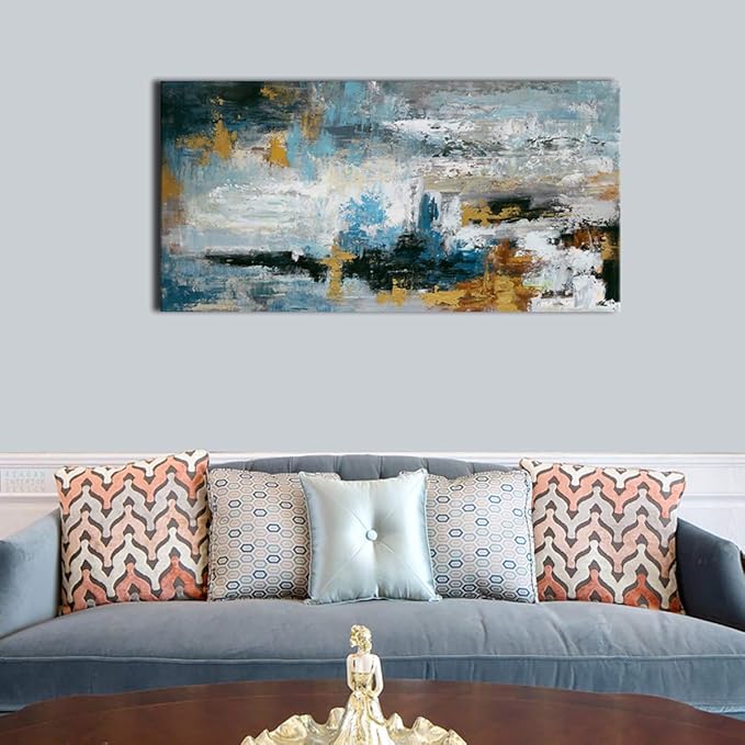 Abstract Wall Art Large Canvas Picture Modern Blue Grey Brown Artwork on Canvas Prints Wall Decoration for Living Room Bedroom Bathroom Kitchen Office Home Wall Decor Framed Ready to Hang 29" x 58"
