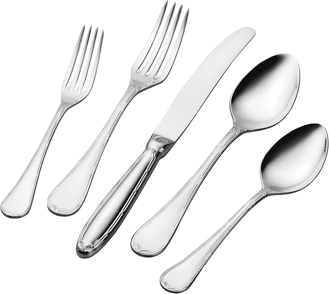 Supreme Housewares 20-Piece 18/8 Stainless Steel Flatware Set, Service for 4, Include Knives Forks Spoons Teaspoons Salad Forks, Mirror Polished, Dishwasher Safe (Shell)