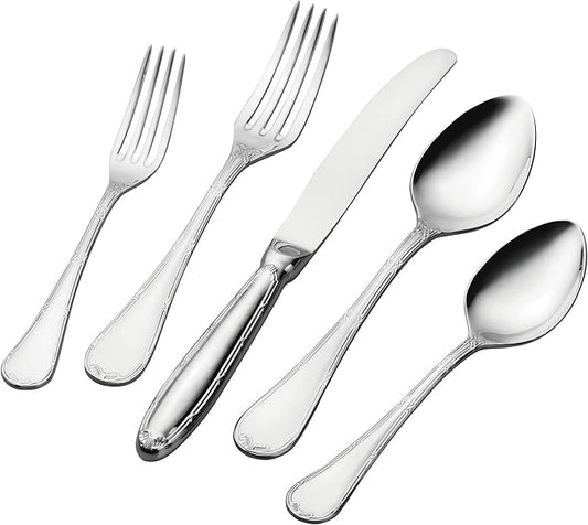 Supreme Housewares 20-Piece 18/8 Stainless Steel Flatware Set, Service for 4, Include Knives Forks Spoons Teaspoons Salad Forks, Mirror Polished, Dishwasher Safe (Shell)