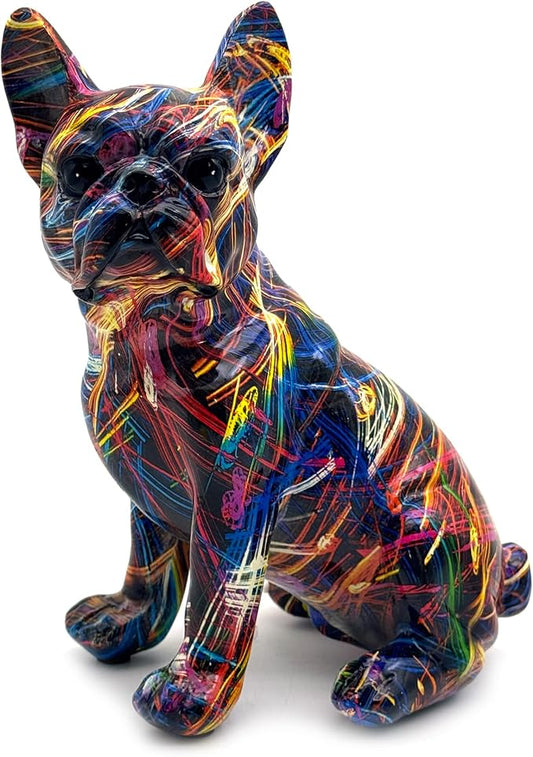 FUNSXBUG Colorful Art French Bulldog Statue Dog Figurines Sculpture Collectibles Home Office Desktop Decor Outdoor Garden Display Decoration Resin (Colour 2)