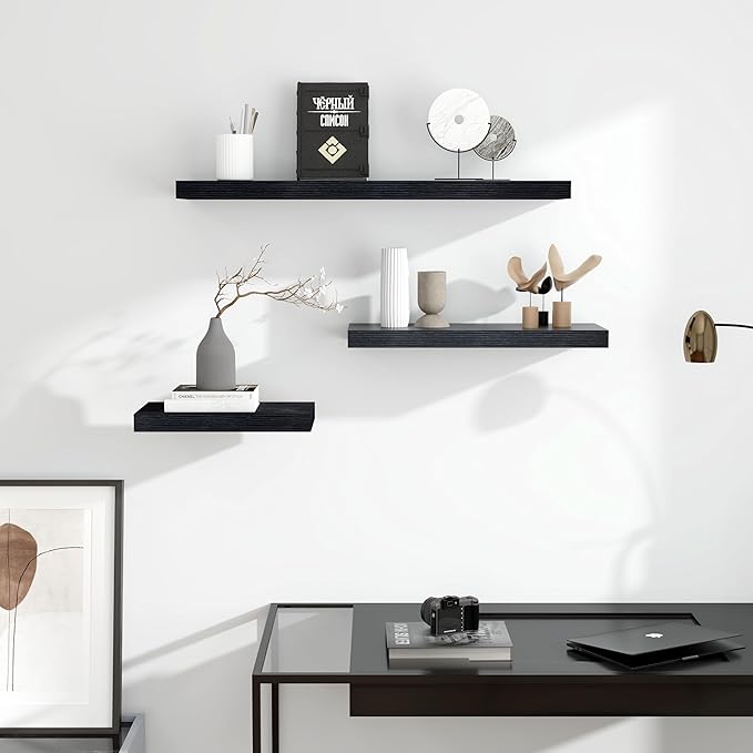 Fun Memories Floating Shelves - 9 Inch Deep Wall Shelf for Decor & Storage - Wall Mounted Display Shelving with Invisible Heavy-Duty Metal Bracket - 36" W x 9" D x 1.6" H - Set of 1 - Rustic Black