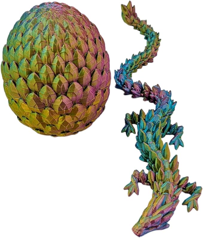 3D Printed Dragon Egg Articulating Gemstone Dragon Fidget Figurine - Vibrant Color Dragons Flexible ADHD, Autism and Anxiety Relief - Articulated Joints (Red Yellow Green)