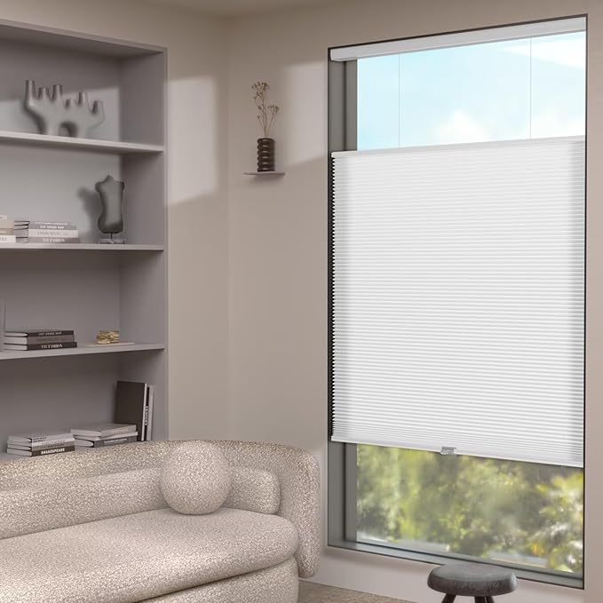 MYshade Top Down Bottom Up（TDBU） Cellular Shades, 1.5 inch Cordless Light Filtering Privacy Light Control Sheer & Room Darkening Honeycomb Blinds for Home Bedroom Office, 36" W x 72" H, White