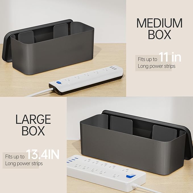 YECAYE 2 Pack Cable Management Box, Pet Friendly Cable Box Organizer for Home & Office, Child-Proof Floor Cord Cover, Cord Management and Cord Hider, Black