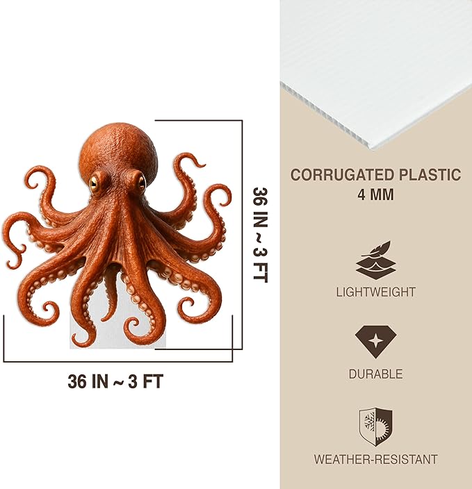 Octopus Life Size Standee - 3FT Freestanding Coroplast Cutouts | Aqua Animal Standup Photo Booths, Birthday & Halloween Decorations