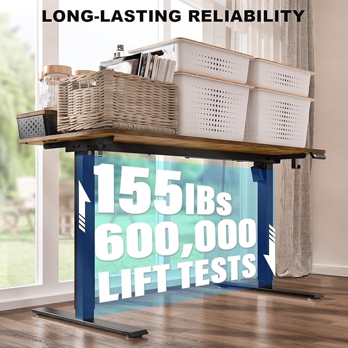 48 x 24 Inch Standing Desk with 2 Drawers, Easily Assembled Height Adjustable Desk, Ergonomic Sit to Stand Electric Desk for Home Office Workstation, Rustic Brown