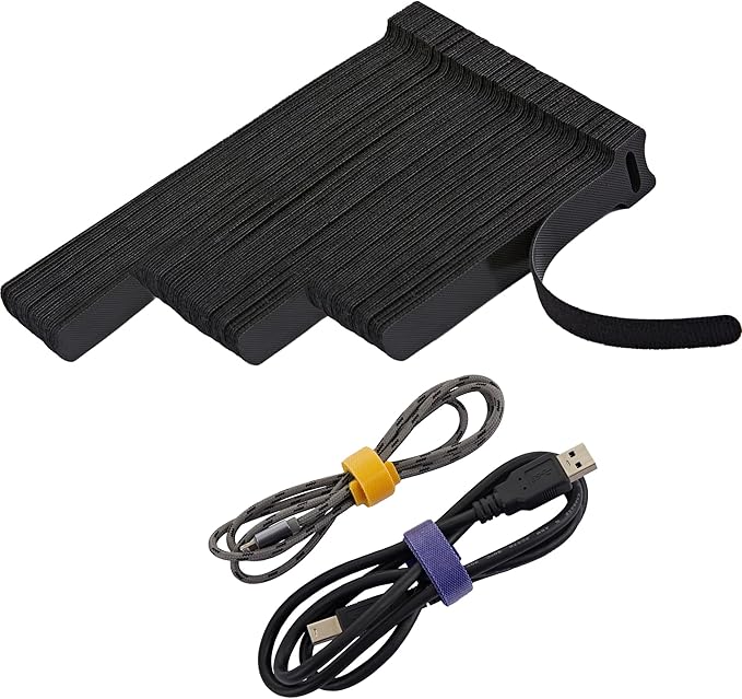 120 PCS Reusable Cable Ties with Hook and Loop, Multi-purpose Adjustable Cable Management Wire Ties Cable Straps for Organizing Home, Office and Data Centers (Black, 4"-6"-8")