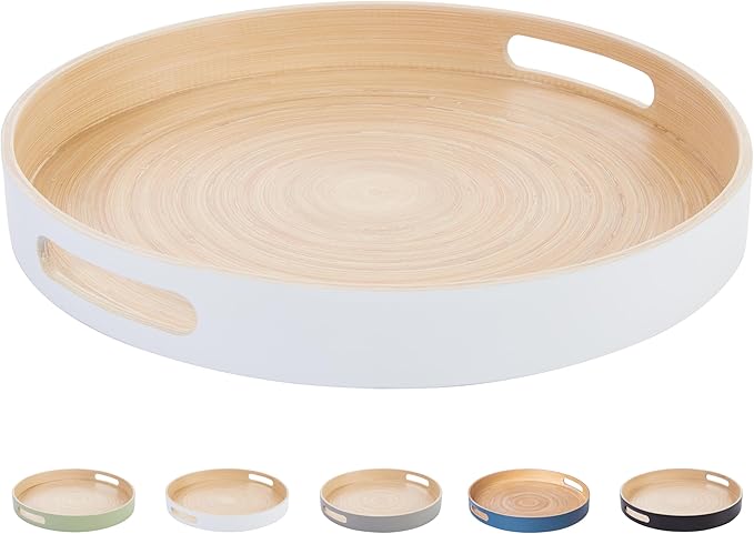 Spun Bamboo Round Decorative Tray, 13.75 Inches, White