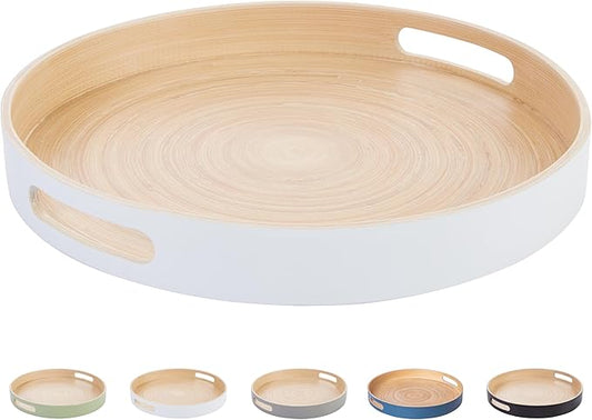 Spun Bamboo Round Decorative Tray, 13.75 Inches, White