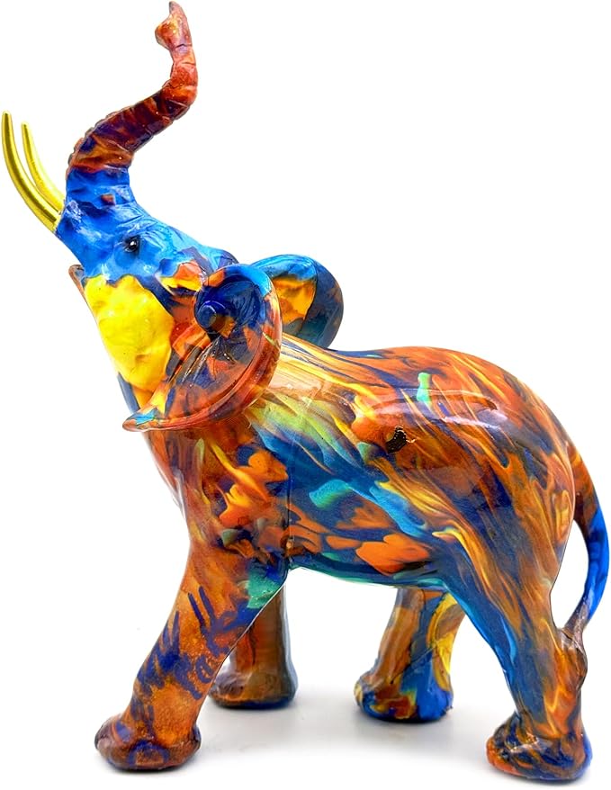 Colorful Elephant Statue Sculpture Figurine for Home, Office, Living Room, Desktop Decoration, Garden Outdoor Decor (Large)