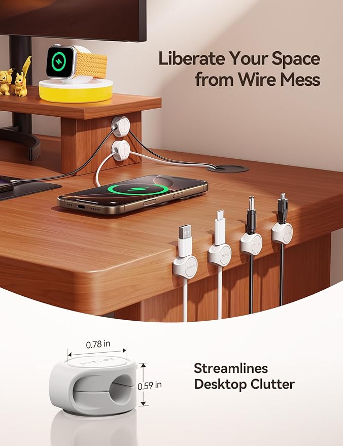 8-Pack Cord Organizer Silicone Magnetic Cable Clips [8 mm Wider Cable Accessible] Desk Wire Management, FLYLEAD Desktop Cord Holder for Nightstand, Office Workspaces Desk Organization Home Accessories