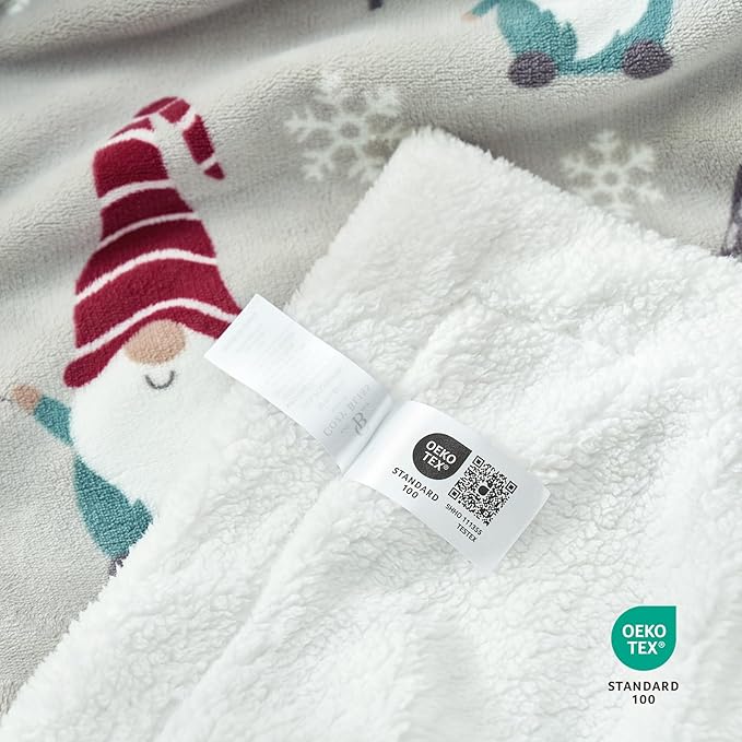 Cozy Bliss Gnome Throw Blanket Christmas Sherpa Blanket Warm Reversible Plush Throw Blanket,Ultra Soft Cozy Blanket for Couch,Sofa and Bed(Xmas Gnome,50"x60")