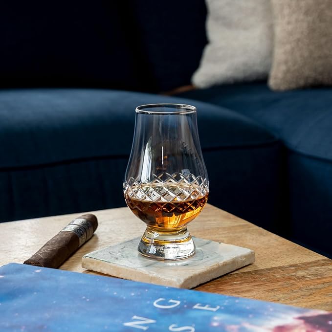 Rolf Glass Diamond Scotch Glass | 6.75oz Tasting Glass | Lead-Free, Diamond-Wheel Engraved | Designed and engraved in the USA | Etched Crystal Glassware for Whiskey, Bourbon, Scotch | Set of 4