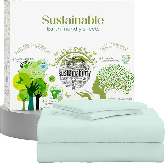SUPREME ELEGANCE King Size Sheets Set – Natural 100% Cotton Percale Sheets King Bed Set, Oeko-tex Made in Green Sustainable, Breathable Cooling Deep Pocket Sheet, Crisp Luxury Bedding, Light Green