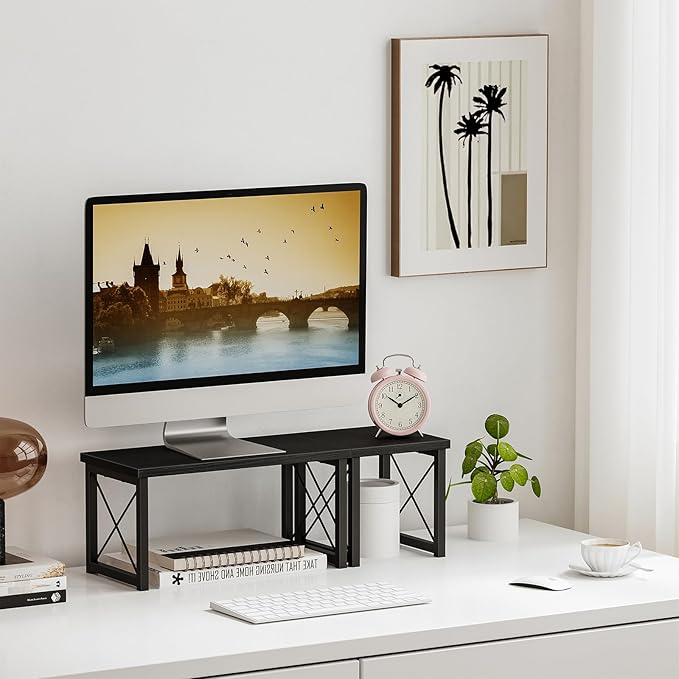 Honiter Desk Shelf Desktop Organizer 2 Tier Wood Small Bookshelf,Rustic Brown Freestanding Adjustable, Organizer, Stackable, Desk Stand, Storage Organizers, Kitchen Counter Display Rack