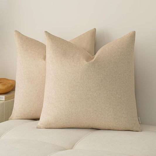 a moment Pack of 2 Beige Stain-Resistant Throw Pillow Covers Pet-Friendly Pillowcases Cushion Covers for Sofa Couch Bed Outdoor Waterproof 20x20 Inch
