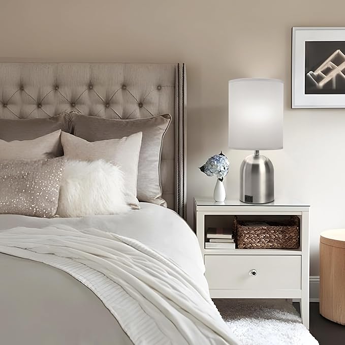 Bedside Table Lamp for Bedroom, 3 Way Dimmable Touch Small Desk Lamp for Office with USB Charging Port Lamps for Living Room, Bedroom, Reading Room, Office, Grey/Sliver, Silver