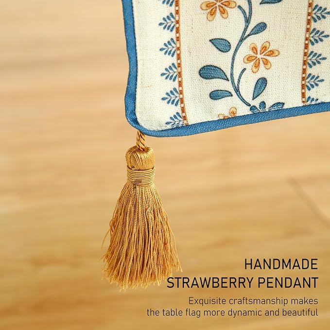 ISAENNE Designer Pale Yellow Elegant Linen Table Runner 102 Inches Long,French Floral Pattern Elegant Table Runners for Dining Tables,Thanksgiving,Kitchen Tables,Christmas,12"*102"-Estevan A