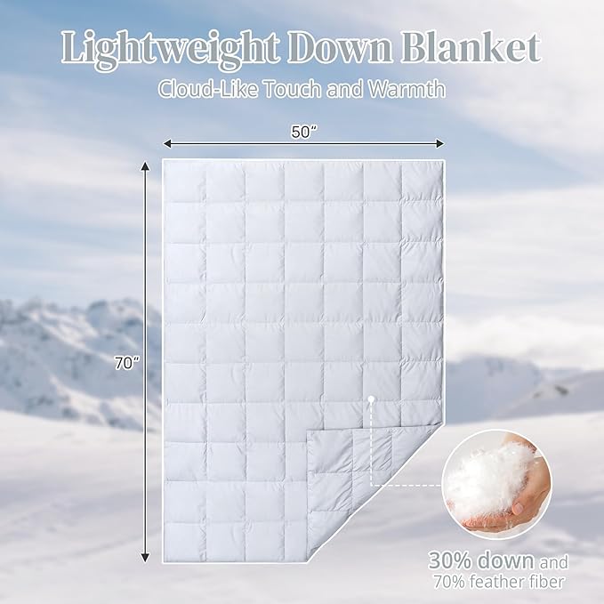 Peace nest Down Throw Blankets for Couch 50x70 Down Blanket for Indoor and Outdoor use Small Soft Lightweight Throw Blanket Bleach White