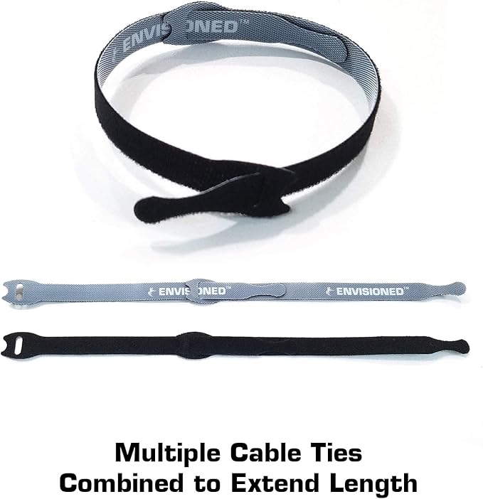 Reusable Cable Ties 1/2" x 6" for Cable Management and Organizing Cords - 30 Pack Bundled with 2 Bonus Cinch Straps (Black)