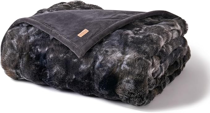 EverGrace Ultra Soft Luxury Fluffy Faux Rabbit Fur Throw Blanket, Thick Warm Bubble Throw for Bed, Cozy Plush Reversible Blankets for Couch, Chair, Sofa, Charcoal Grey Heather, 50x60 Inches
