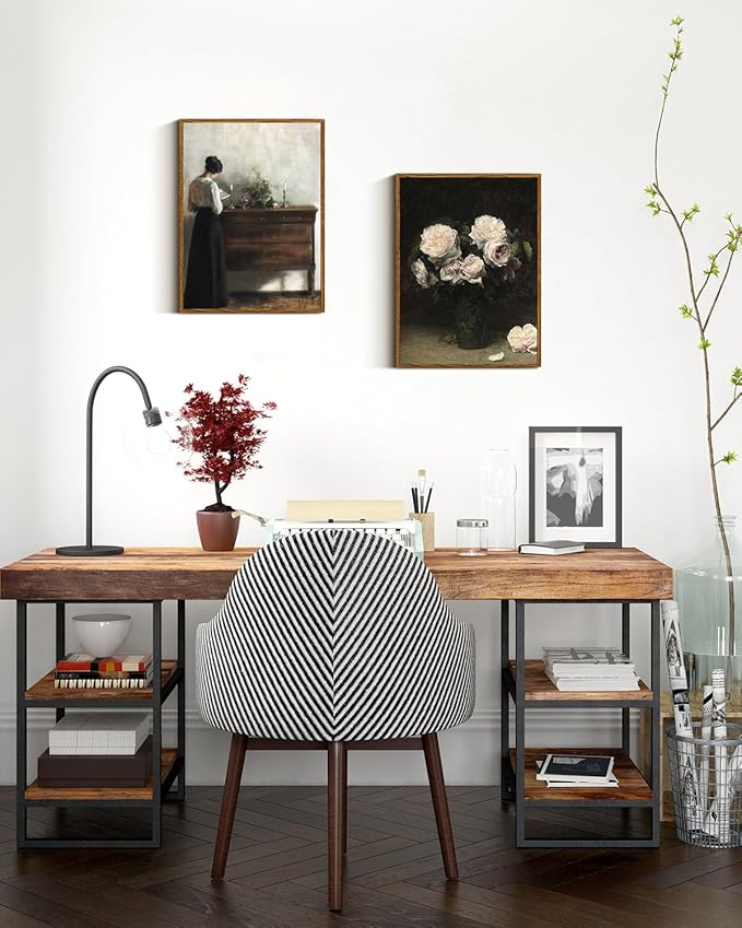 VIYYIEA Framed Wall Art Vintage Decor, Classical Reading Woman Portrait Painting, Retro Bathroom Decor, Framed Canvas Print Artwork for Bedroom Farmhouse, 12"x16"