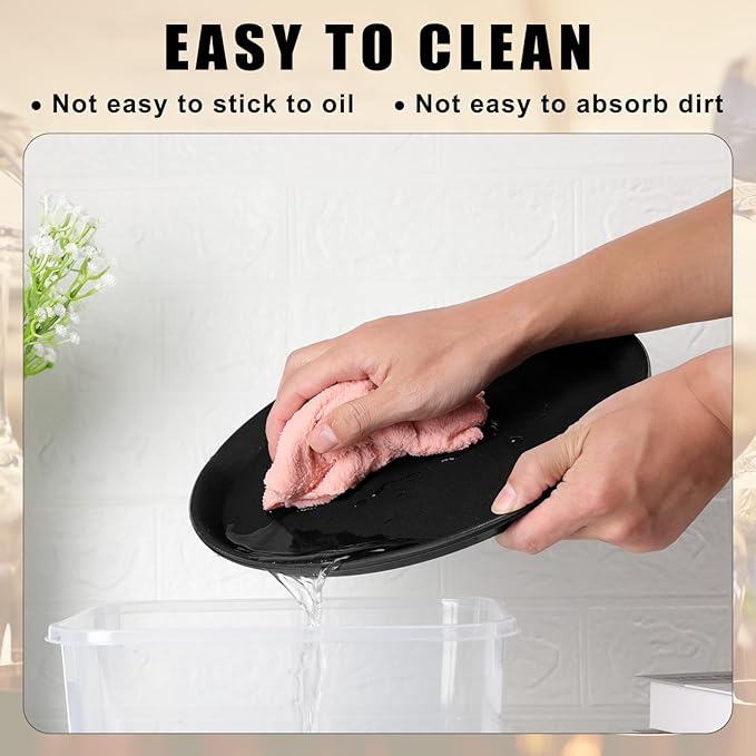 Zopeal 8 Pieces Black Round Restaurant Serving Tray, Plastic Non Slip Surface Food Meals Server Tray with Raised Edges for Home, Kitchen, Restaurant, Cafeteria, Bar (11",16")