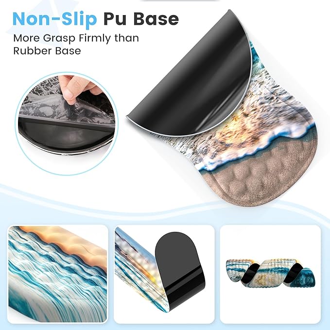 HAOCOO Ergonomic Mouse Pad with Wrist Rest and Keyboard Wrist Rest Pad, Wrist Rest for Computer Keyboard and Mouse Pad Cushion Set, Typing Mousepad with Wrist Support for Office Laptop, Beach